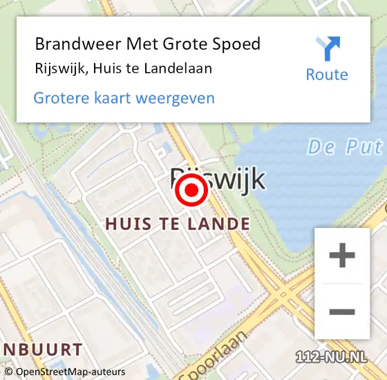 Locatie op kaart van de 112 melding: Brandweer Met Grote Spoed Naar Rijswijk, Huis te Landelaan op 30 april 2024 10:30