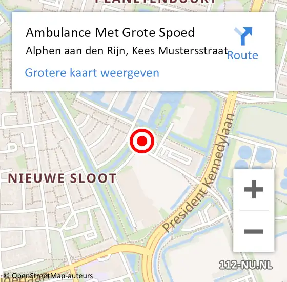 Locatie op kaart van de 112 melding: Ambulance Met Grote Spoed Naar Alphen aan den Rijn, Kees Mustersstraat op 30 april 2024 10:41