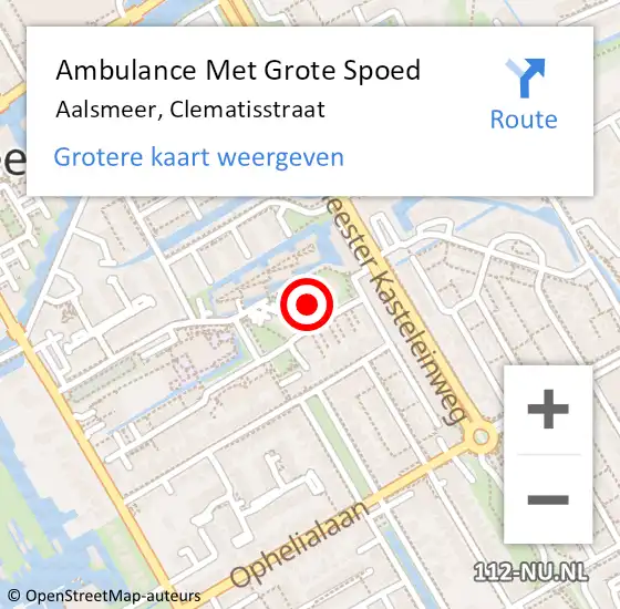 Locatie op kaart van de 112 melding: Ambulance Met Grote Spoed Naar Aalsmeer, Clematisstraat op 30 april 2024 10:42