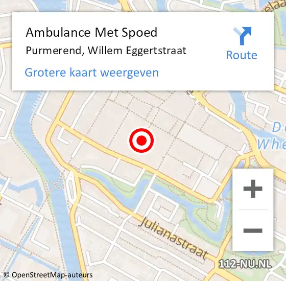 Locatie op kaart van de 112 melding: Ambulance Met Spoed Naar Purmerend, Willem Eggertstraat op 30 april 2024 10:51