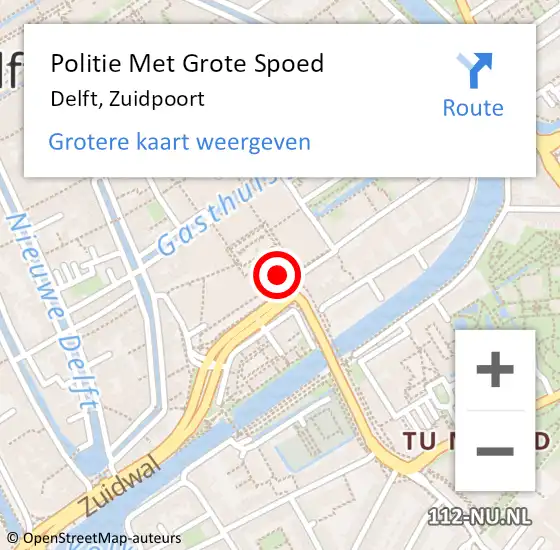 Locatie op kaart van de 112 melding: Politie Met Grote Spoed Naar Delft, Zuidpoort op 30 april 2024 10:58