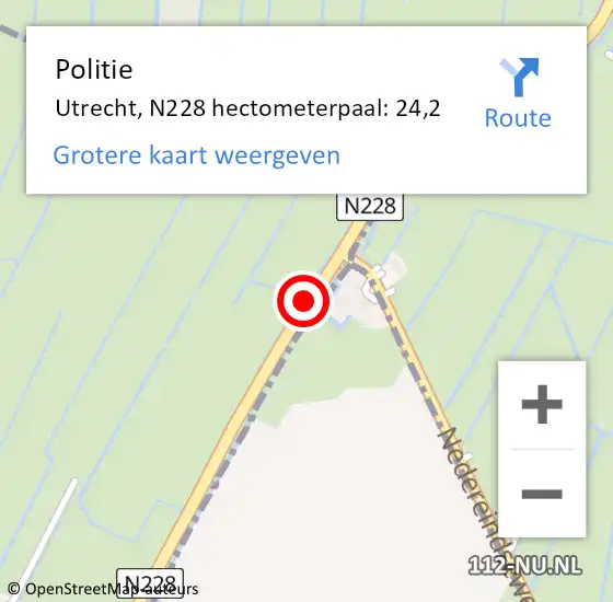 Locatie op kaart van de 112 melding: Politie Utrecht, N228 hectometerpaal: 24,2 op 30 april 2024 11:13