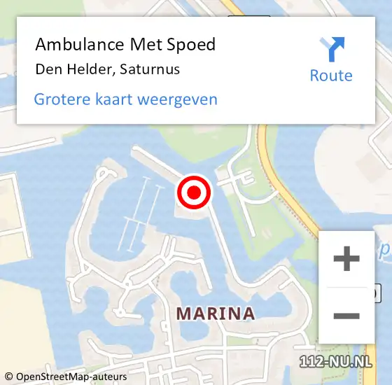 Locatie op kaart van de 112 melding: Ambulance Met Spoed Naar Den Helder, Saturnus op 30 april 2024 11:25