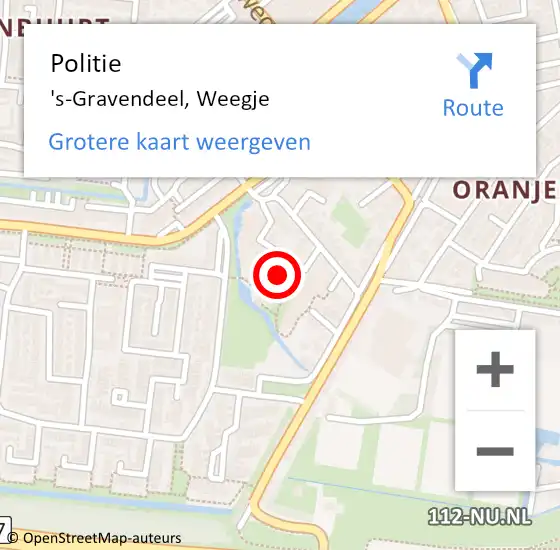 Locatie op kaart van de 112 melding: Politie 's-Gravendeel, Weegje op 30 april 2024 11:33