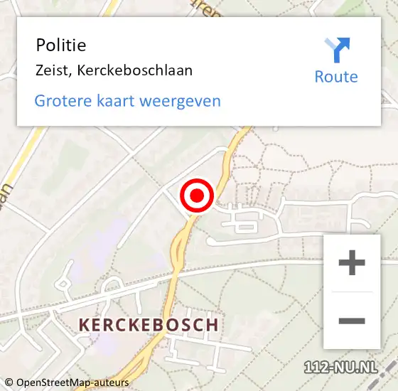 Locatie op kaart van de 112 melding: Politie Zeist, Kerckeboschlaan op 30 april 2024 11:47