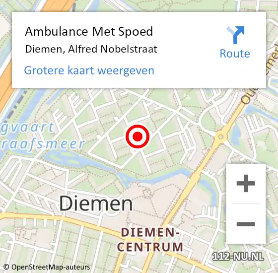 Locatie op kaart van de 112 melding: Ambulance Met Spoed Naar Diemen, Alfred Nobelstraat op 30 april 2024 12:12