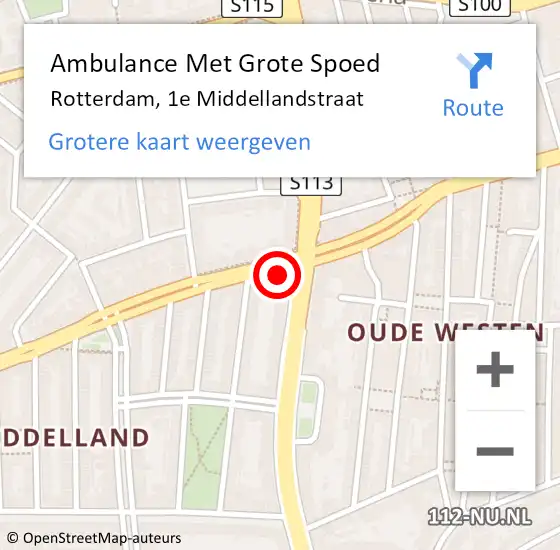 Locatie op kaart van de 112 melding: Ambulance Met Grote Spoed Naar Rotterdam, 1e Middellandstraat op 30 april 2024 12:16