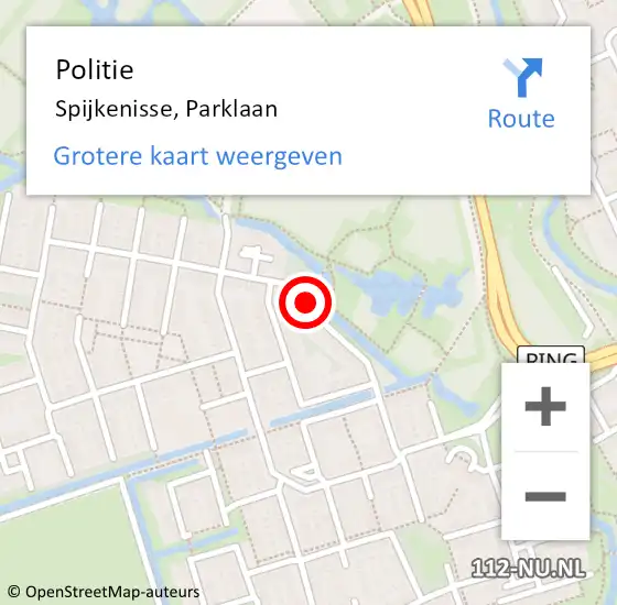 Locatie op kaart van de 112 melding: Politie Spijkenisse, Parklaan op 30 april 2024 12:17