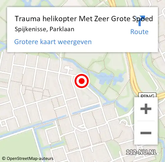 Locatie op kaart van de 112 melding: Trauma helikopter Met Zeer Grote Spoed Naar Spijkenisse, Parklaan op 30 april 2024 12:18