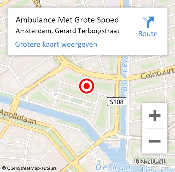 Locatie op kaart van de 112 melding: Ambulance Met Grote Spoed Naar Amsterdam, Gerard Terborgstraat op 30 april 2024 12:19