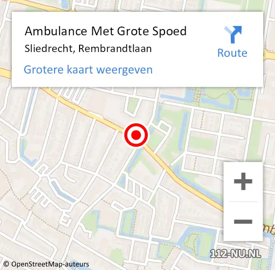 Locatie op kaart van de 112 melding: Ambulance Met Grote Spoed Naar Sliedrecht, Rembrandtlaan op 30 april 2024 12:36