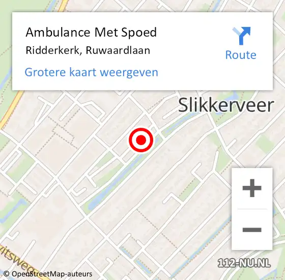 Locatie op kaart van de 112 melding: Ambulance Met Spoed Naar Ridderkerk, Ruwaardlaan op 30 april 2024 12:38