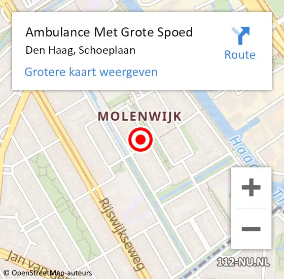 Locatie op kaart van de 112 melding: Ambulance Met Grote Spoed Naar Den Haag, Schoeplaan op 30 april 2024 12:39