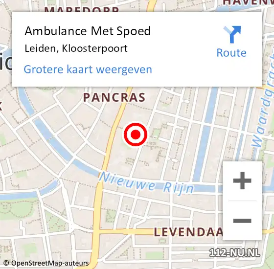 Locatie op kaart van de 112 melding: Ambulance Met Spoed Naar Leiden, Kloosterpoort op 30 april 2024 12:52