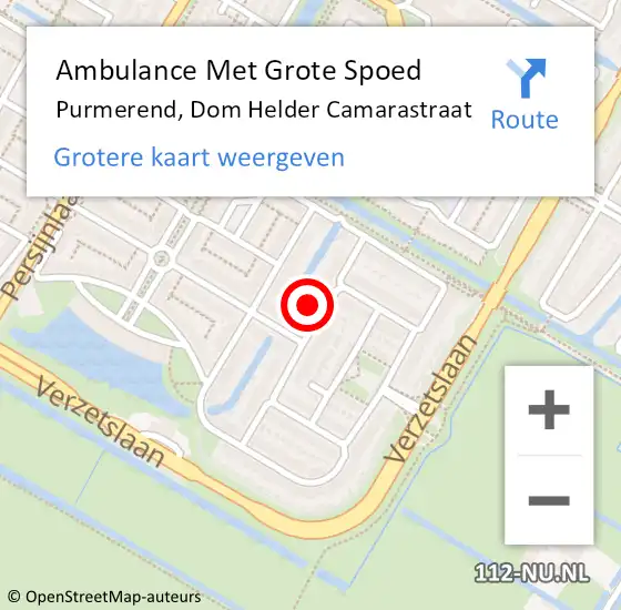 Locatie op kaart van de 112 melding: Ambulance Met Grote Spoed Naar Purmerend, Dom Helder Camarastraat op 30 april 2024 12:52