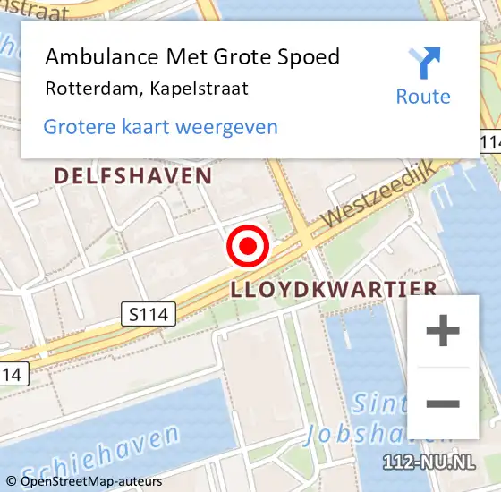 Locatie op kaart van de 112 melding: Ambulance Met Grote Spoed Naar Rotterdam, Kapelstraat op 30 april 2024 12:55