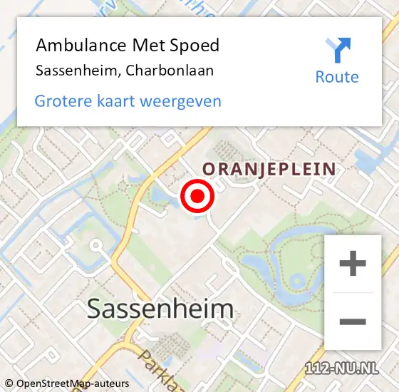 Locatie op kaart van de 112 melding: Ambulance Met Spoed Naar Sassenheim, Charbonlaan op 30 april 2024 12:55