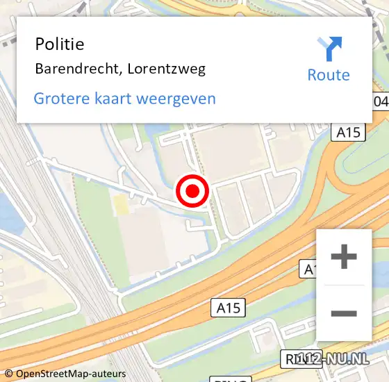 Locatie op kaart van de 112 melding: Politie Barendrecht, Lorentzweg op 30 april 2024 12:56