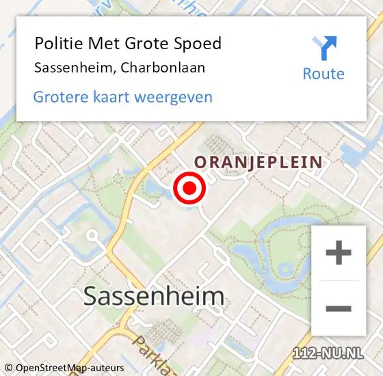 Locatie op kaart van de 112 melding: Politie Met Grote Spoed Naar Sassenheim, Charbonlaan op 30 april 2024 12:57