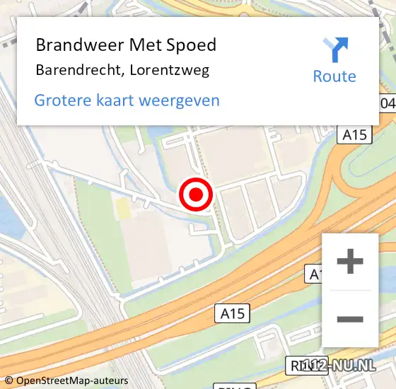 Locatie op kaart van de 112 melding: Brandweer Met Spoed Naar Barendrecht, Lorentzweg op 30 april 2024 13:06