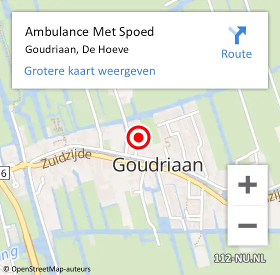 Locatie op kaart van de 112 melding: Ambulance Met Spoed Naar Goudriaan, De Hoeve op 30 april 2024 13:07