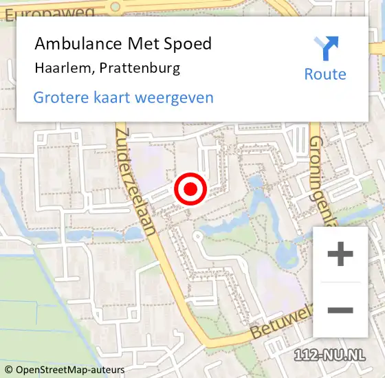 Locatie op kaart van de 112 melding: Ambulance Met Spoed Naar Haarlem, Prattenburg op 30 april 2024 13:21