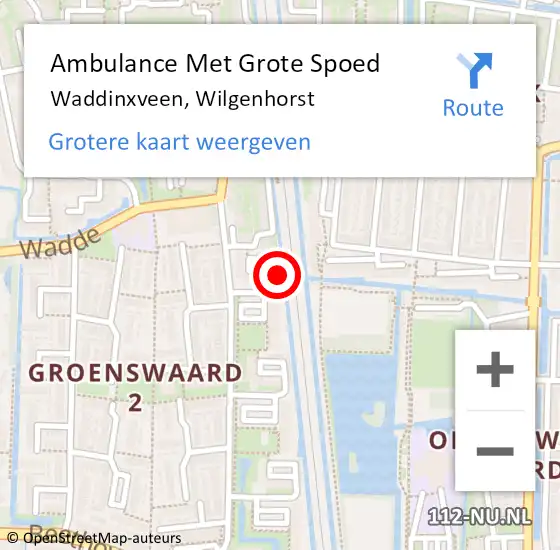 Locatie op kaart van de 112 melding: Ambulance Met Grote Spoed Naar Waddinxveen, Wilgenhorst op 30 april 2024 13:28