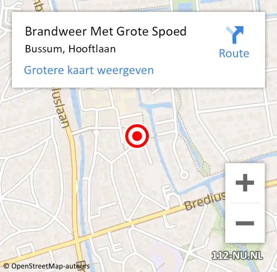 Locatie op kaart van de 112 melding: Brandweer Met Grote Spoed Naar Bussum, Hooftlaan op 30 april 2024 14:07