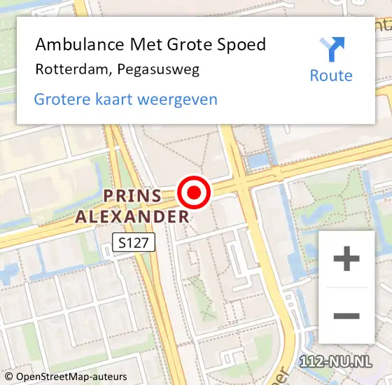 Locatie op kaart van de 112 melding: Ambulance Met Grote Spoed Naar Rotterdam, Pegasusweg op 30 april 2024 14:18