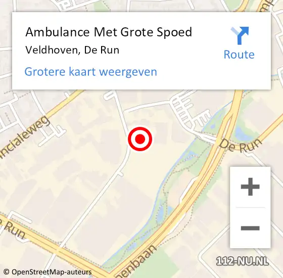 Locatie op kaart van de 112 melding: Ambulance Met Grote Spoed Naar Veldhoven, De Run op 30 april 2024 14:46