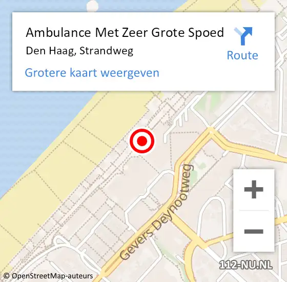Locatie op kaart van de 112 melding: Ambulance Met Zeer Grote Spoed Naar Den Haag, Strandweg op 30 april 2024 14:50