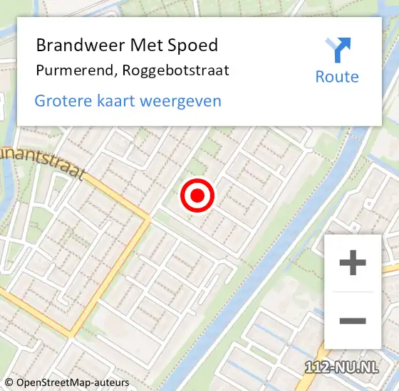 Locatie op kaart van de 112 melding: Brandweer Met Spoed Naar Purmerend, Roggebotstraat op 30 april 2024 14:51