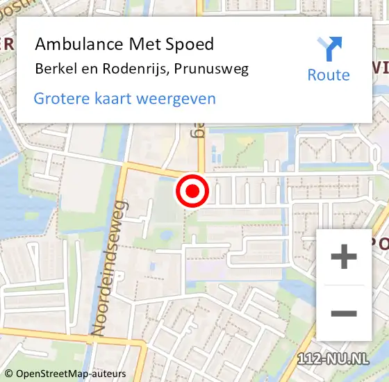 Locatie op kaart van de 112 melding: Ambulance Met Spoed Naar Berkel en Rodenrijs, Prunusweg op 30 april 2024 14:52