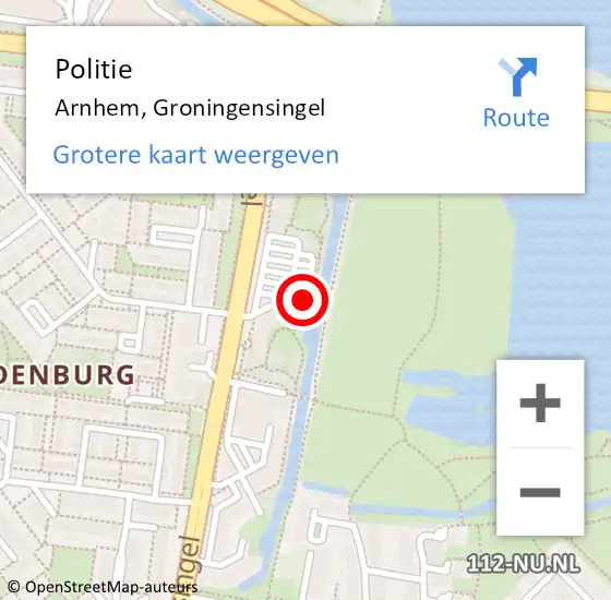 Locatie op kaart van de 112 melding: Politie Arnhem, Groningensingel op 30 april 2024 15:03