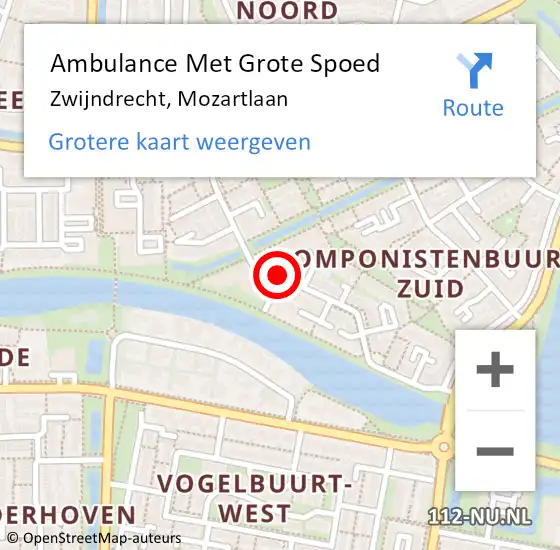 Locatie op kaart van de 112 melding: Ambulance Met Grote Spoed Naar Zwijndrecht, Mozartlaan op 30 april 2024 15:08
