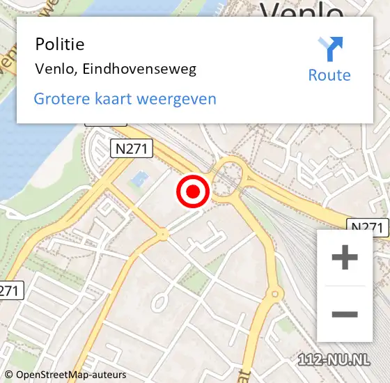 Locatie op kaart van de 112 melding: Politie Venlo, Eindhovenseweg op 30 april 2024 15:14