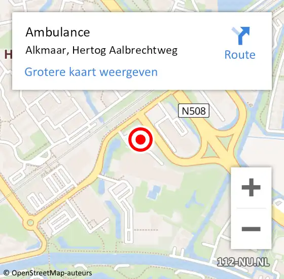 Locatie op kaart van de 112 melding: Ambulance Alkmaar, Hertog Aalbrechtweg op 30 april 2024 15:26