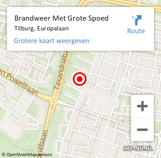 Locatie op kaart van de 112 melding: Brandweer Met Grote Spoed Naar Tilburg, Europalaan op 30 april 2024 15:29