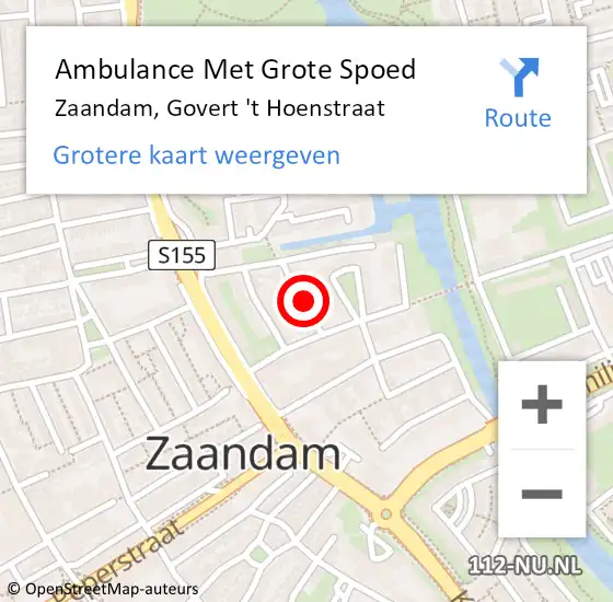 Locatie op kaart van de 112 melding: Ambulance Met Grote Spoed Naar Zaandam, Govert 't Hoenstraat op 30 april 2024 15:34