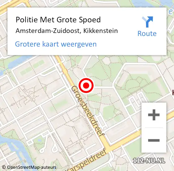 Locatie op kaart van de 112 melding: Politie Met Grote Spoed Naar Amsterdam, Kikkenstein op 30 april 2024 16:10