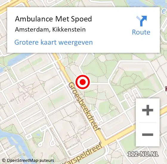 Locatie op kaart van de 112 melding: Ambulance Met Spoed Naar Amsterdam, Kikkenstein op 30 april 2024 16:10