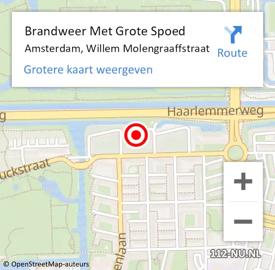 Locatie op kaart van de 112 melding: Brandweer Met Grote Spoed Naar Amsterdam, Willem Molengraaffstraat op 30 april 2024 16:14