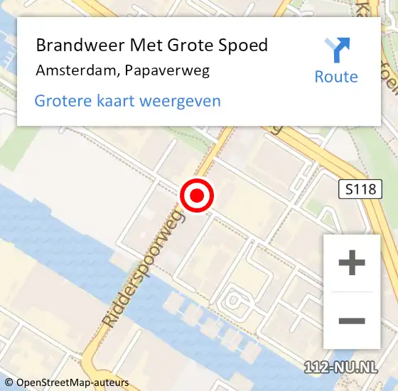 Locatie op kaart van de 112 melding: Brandweer Met Grote Spoed Naar Amsterdam, Papaverweg op 30 april 2024 16:22