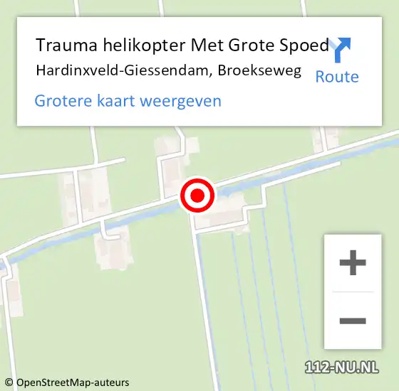 Locatie op kaart van de 112 melding: Trauma helikopter Met Grote Spoed Naar Hardinxveld-Giessendam, Broekseweg op 30 april 2024 16:40