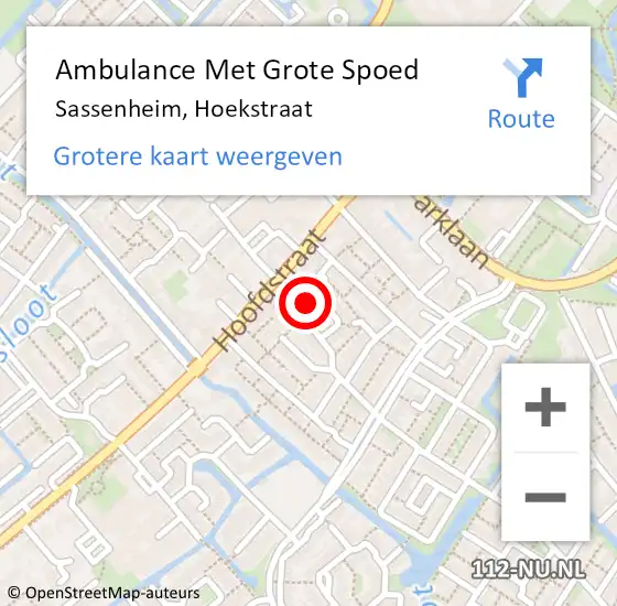 Locatie op kaart van de 112 melding: Ambulance Met Grote Spoed Naar Sassenheim, Hoekstraat op 30 april 2024 16:40