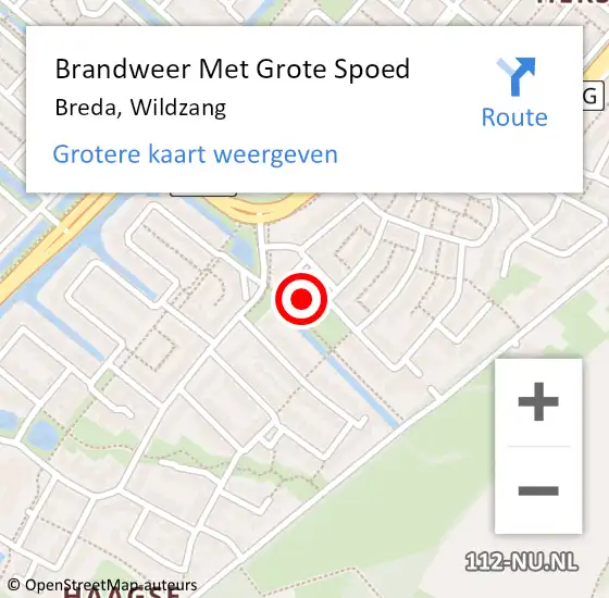 Locatie op kaart van de 112 melding: Brandweer Met Grote Spoed Naar Breda, Wildzang op 30 april 2024 16:41