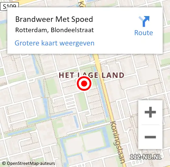 Locatie op kaart van de 112 melding: Brandweer Met Spoed Naar Rotterdam, Blondeelstraat op 30 april 2024 16:50