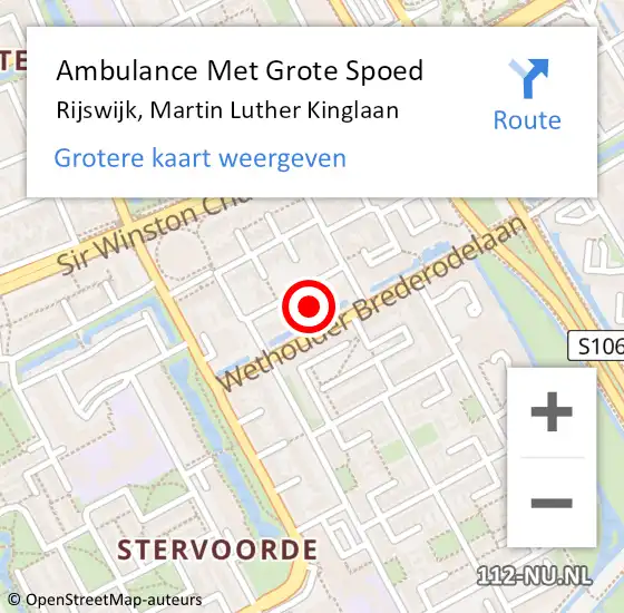 Locatie op kaart van de 112 melding: Ambulance Met Grote Spoed Naar Rijswijk, Martin Luther Kinglaan op 30 april 2024 17:01