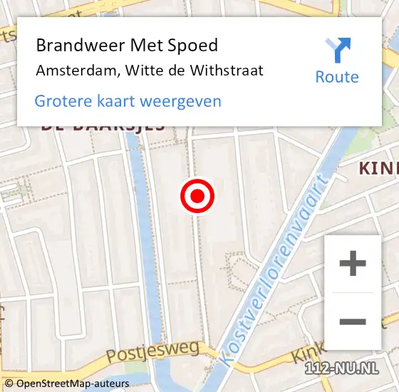 Locatie op kaart van de 112 melding: Brandweer Met Spoed Naar Amsterdam, Witte de Withstraat op 30 april 2024 17:04