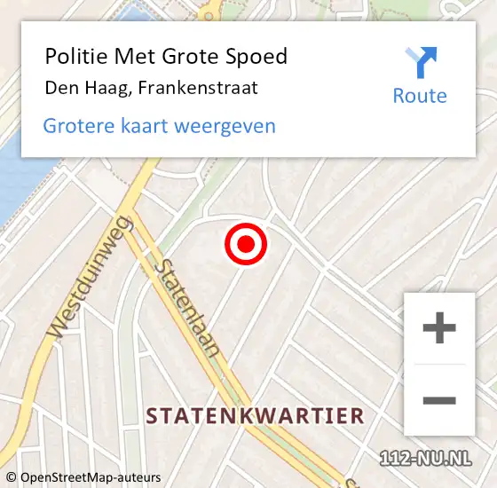 Locatie op kaart van de 112 melding: Politie Met Grote Spoed Naar Den Haag, Frankenstraat op 30 april 2024 17:05